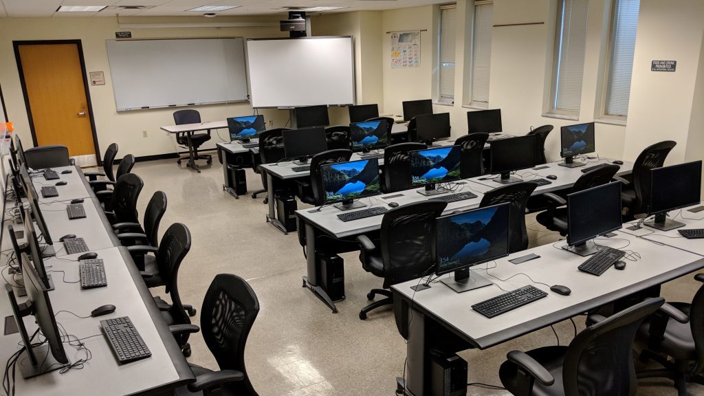 Computers in an empty classroom