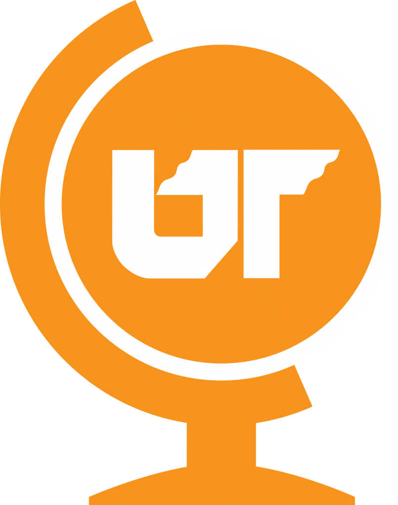 Logo for UTK Geography Department consisting of an orange globe with the letters "U" and "T".