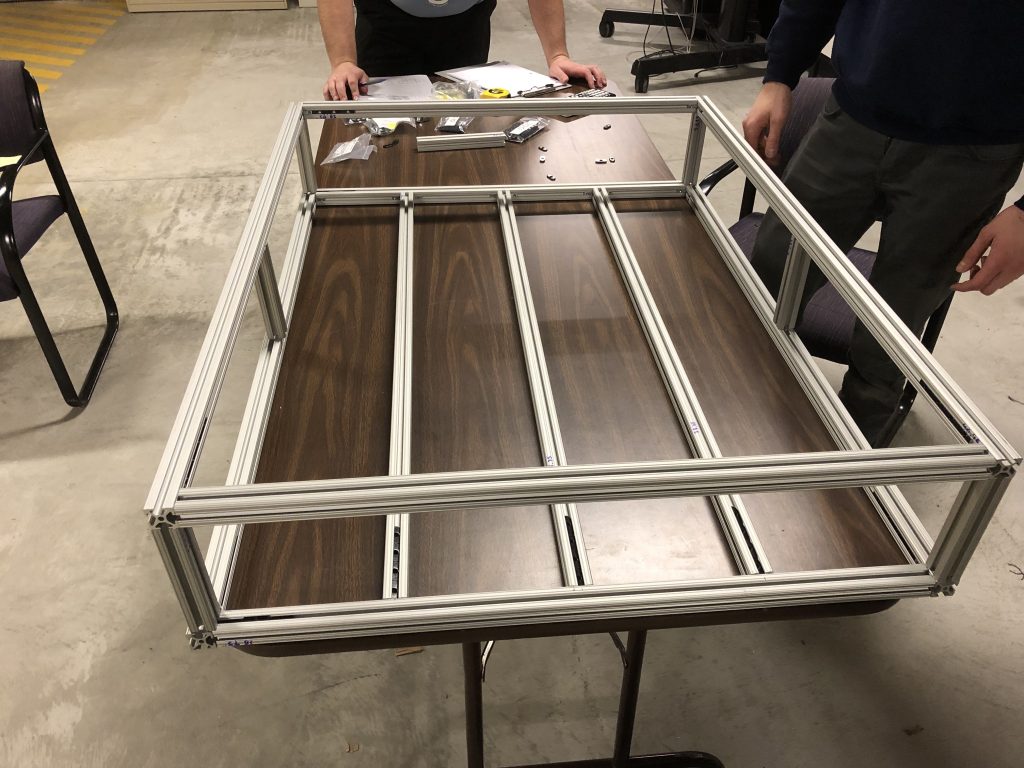 A box frame built using 8020 aluminum tubing