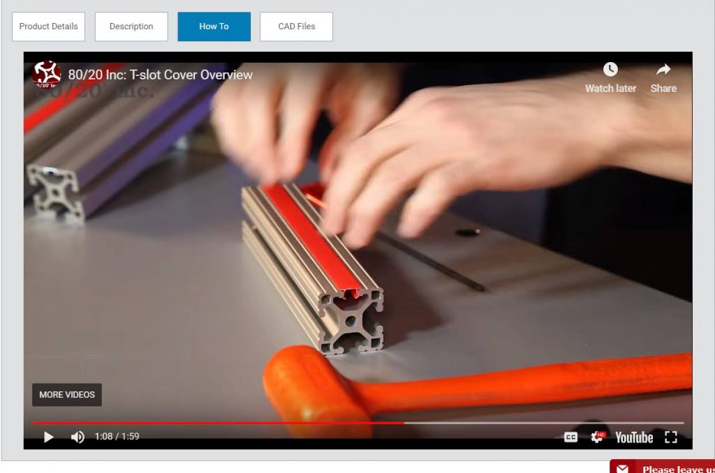 Screen capture of T-slot cover assembly
